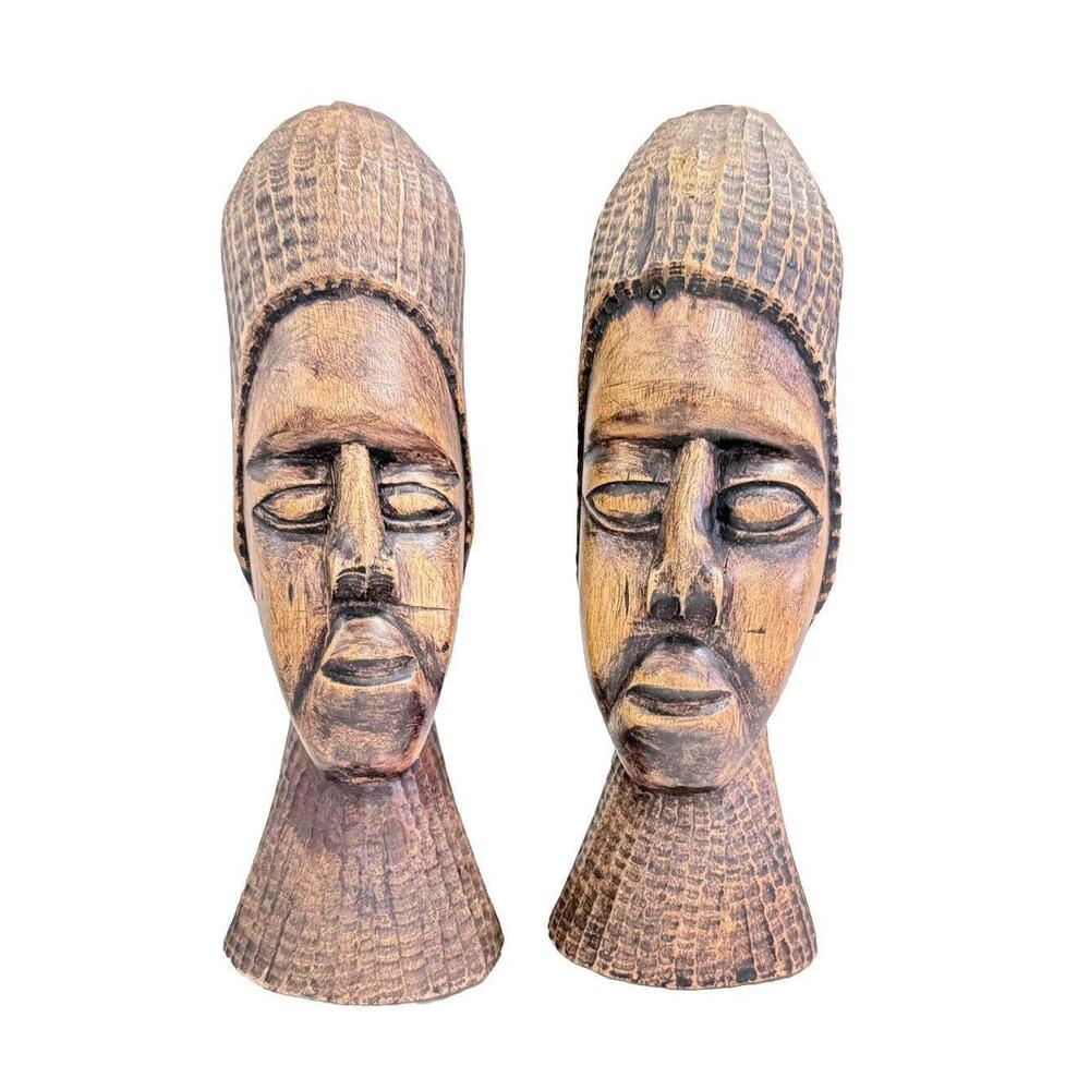 Vintage Carved Wood African Sculpture Statue Tribal Art 11" Tall Signed &Dated